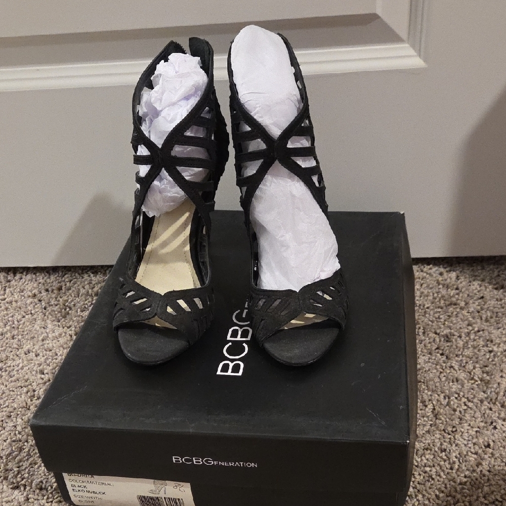 BCBG Black Strappy Heels